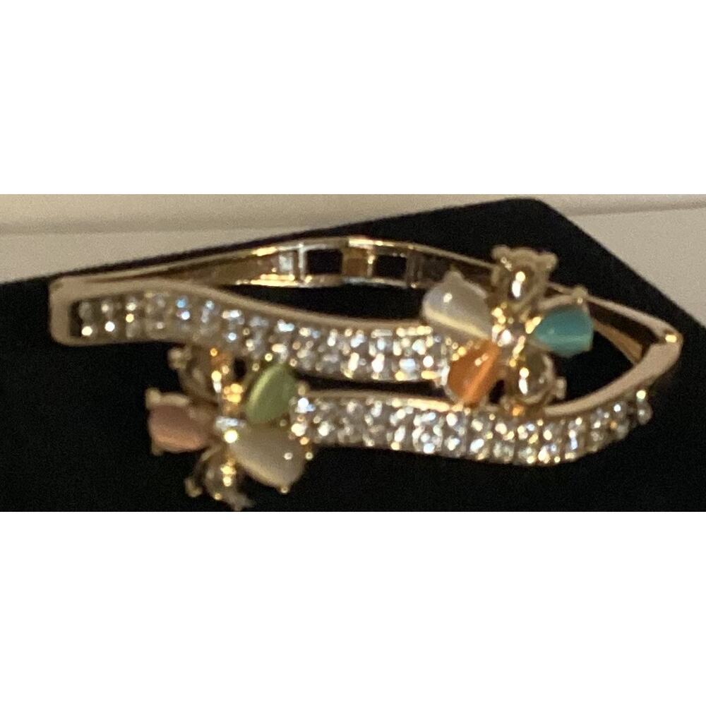 2479 NWOT Rose Gold Bracelet Bangle W/Pink/Blue Flower Cubic Zirconia Crystals